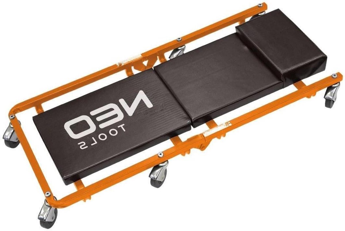 Werkplaats Rolbord - Montage Ligstoel - Auto Reparatie - 6 Kogellager Wielen - 93x44x10.5cm - Zwart Oranje