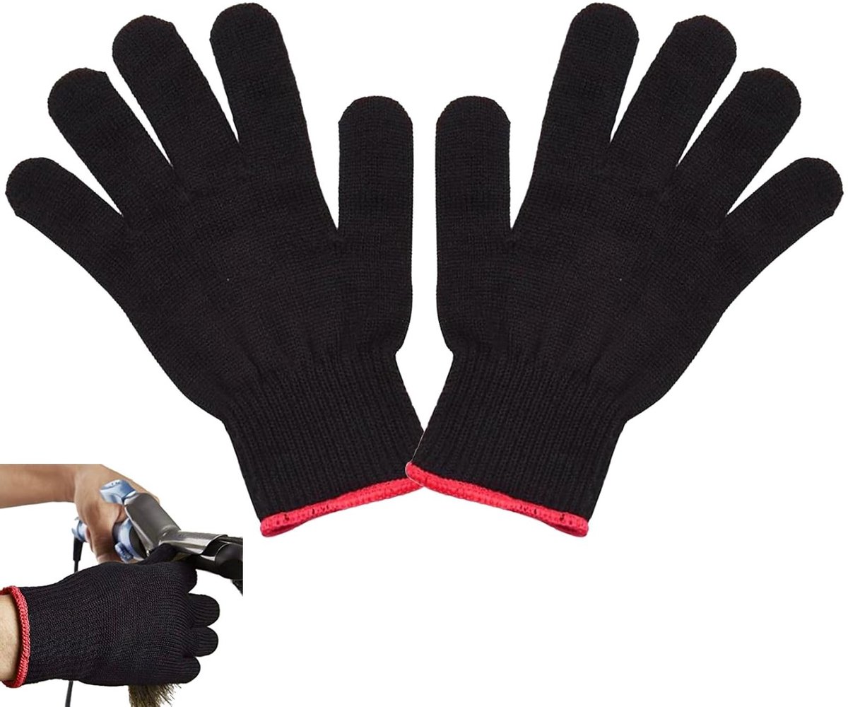 Thermische handschoenen voor het stylen van haar met een krultang of stijltang, zwart, hittebestendig, ideaal voor hairstyling en bescherming