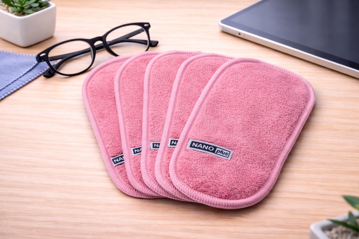 5x Nanoplus Brillen schoonmaakdoek/Nanodoek/Brilpoetsdoekjes/Roze