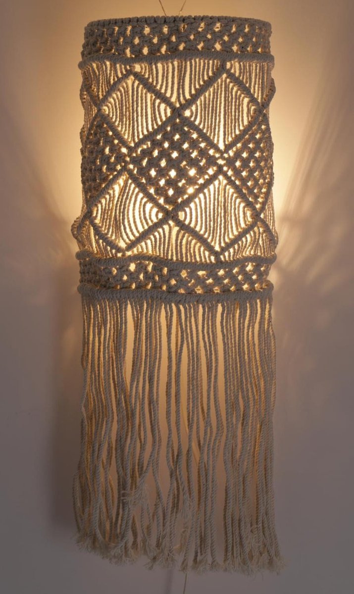 Wandlamp Macramé - Handgemaakt Bali - Sfeerverlichting Creëren - Kunstzinnig Vlechtwerk - 60x20x12 cm - Natuurlijk Wit