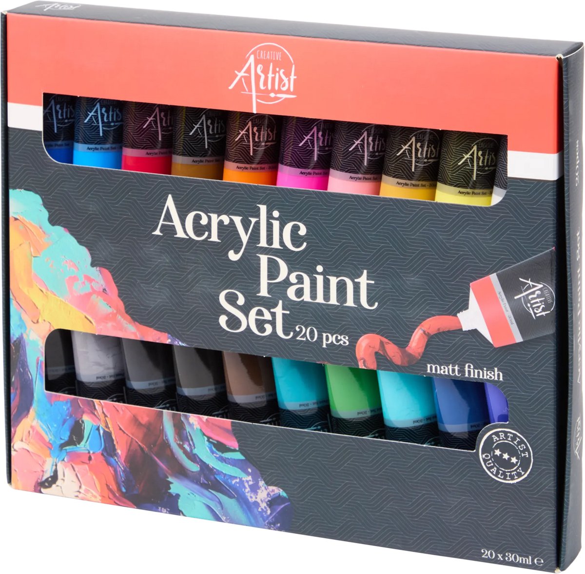Artist Acrylverf Set – 20 x 30 ml – Professionele Acrylverf – Heldere Kleuren – Voor Canvas, Papier & Hout