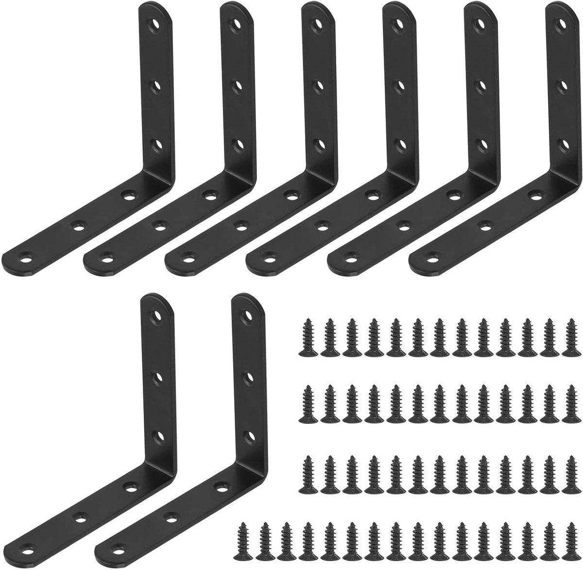 8 Sets 100mm Zwarte L-Beugels voor Hoekverbindingen - Ideaal voor Meubels, Boekenkasten en Raamconstructies (100x100x3mm)