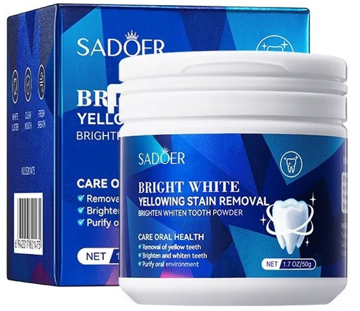 SADOER Tanden Bleek Poeder | Actieve Kool Mint | Whitening Powder | Witte Tanden | Tandpoeder | Anti Vlekken | Plaque Verwijdering | Diepe Reiniging | Frisse Adem | Tandpasta Alternatief | Glazuur Veilig | Mondverzorging | 50g