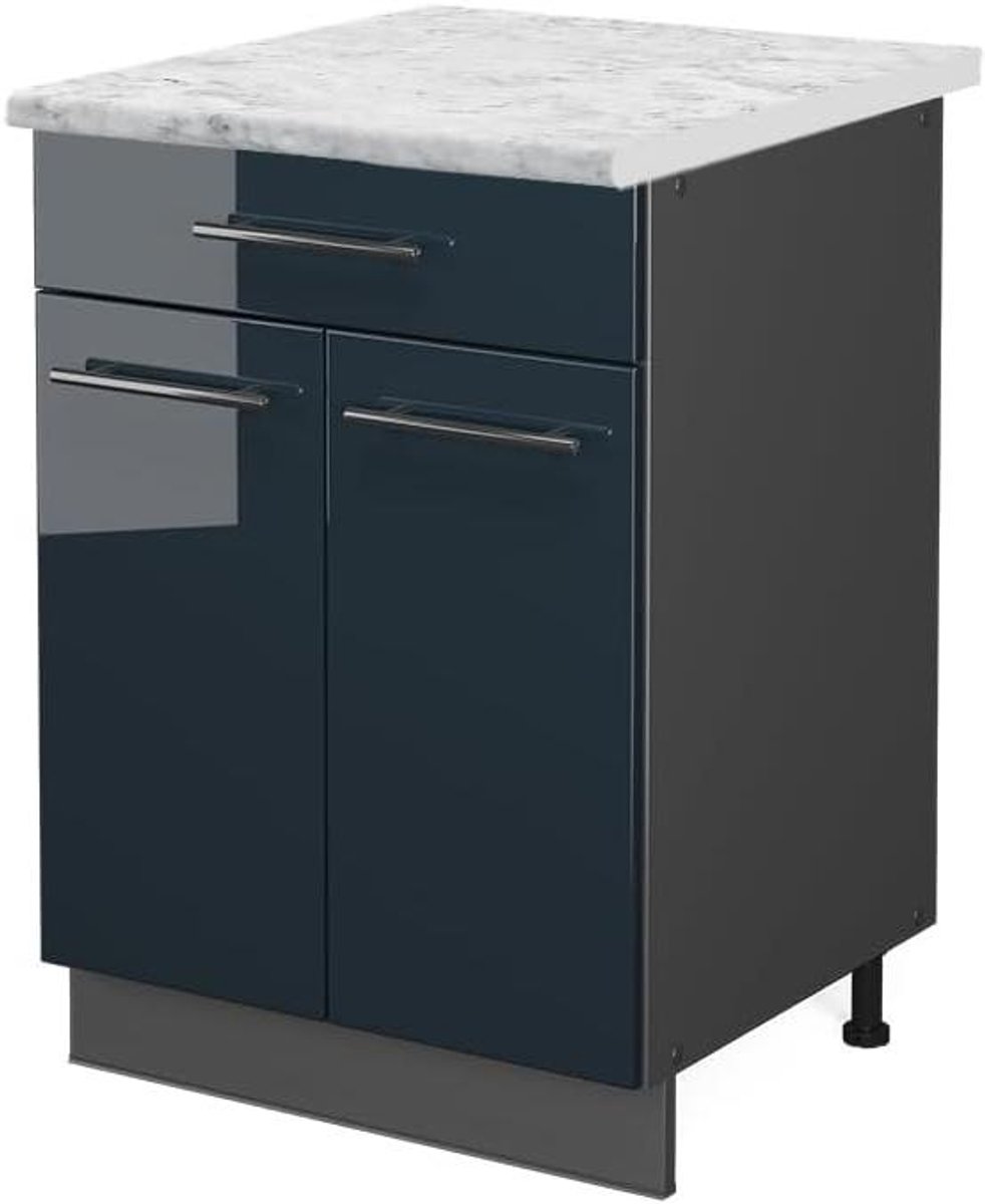 Keukenonderkast met lade - Keukenblok - Keuken organiseren - Soft-close scharnieren - 60 cm breed - Donkerblauw hoogglans