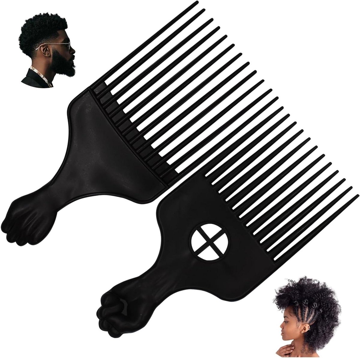 Haarkam Set - Afro Kam - Krullen Stylen - Antistatisch Materiaal - 2 Stuks - Zwart