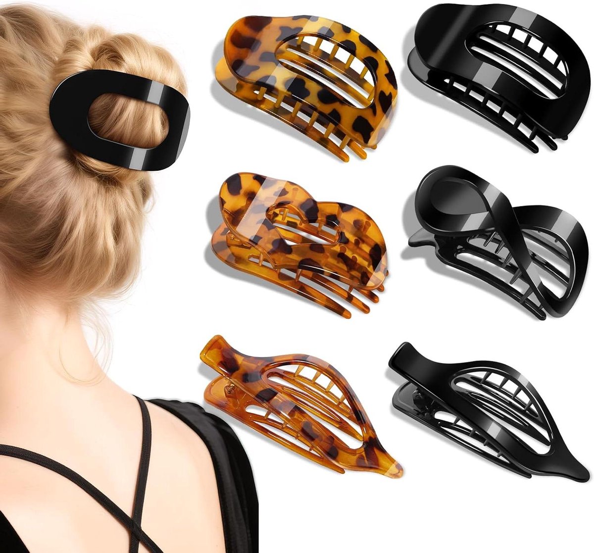 Platte haarclips - Gebogen klemmen - Comfortabel dragen - Sterk antislip ontwerp - 6 stuks - Mat