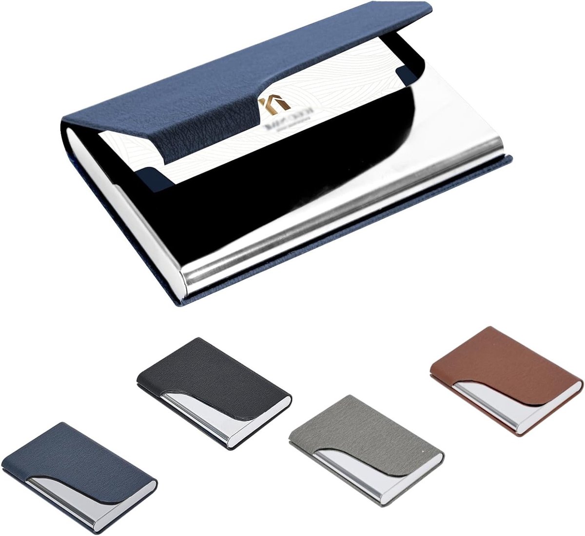 Luxe PU Leren Visitekaart Houder met Magnetische Sluiting voor Veilige Opslag - Ideaal voor Professionele Mannen en Vrouwen, Blauw