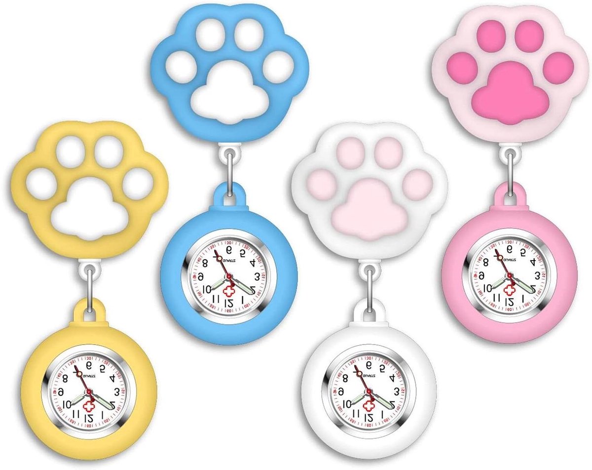 Verpleegstershorloge Set - Clip-on Horloge - Werk Organisator - Siliconen Beschermhoes - 4 Stuks - Meerdere Kleuren