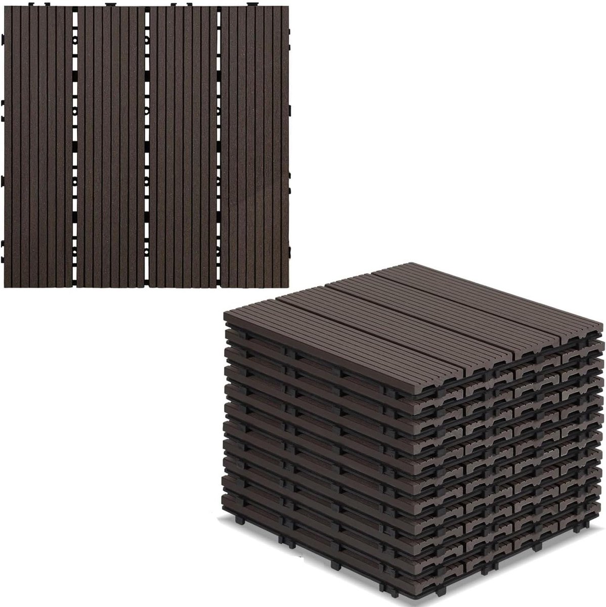 Terrastegels - Vlonderplanken - Buiten Leven - Kliksysteem - 30x30 cm 66 stuks - Koffie