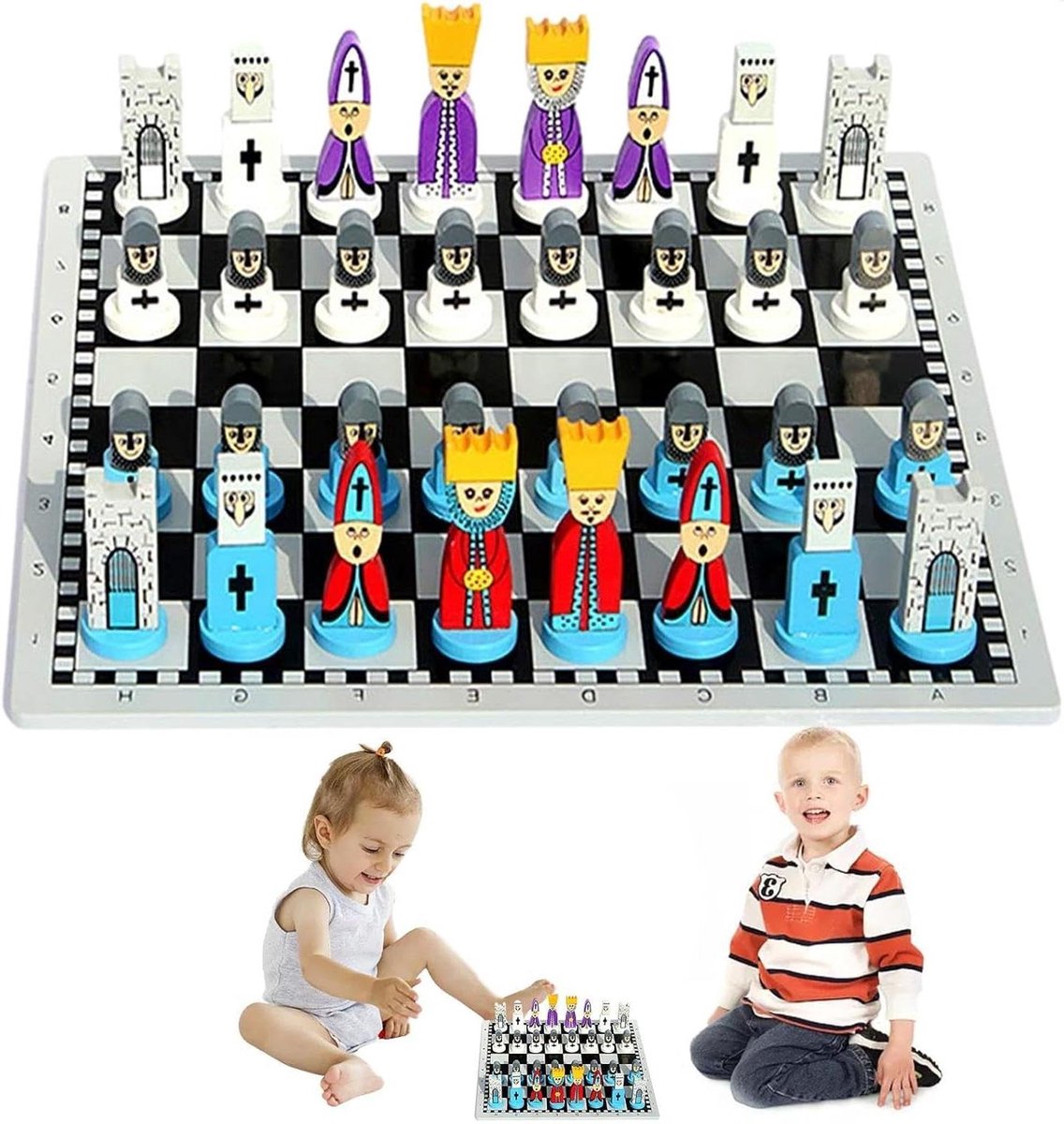 Houten Schaakspel - Draagbaar Spel - Educatief Spelen - Glad en Veilig - 30x30 cm - Multicolor