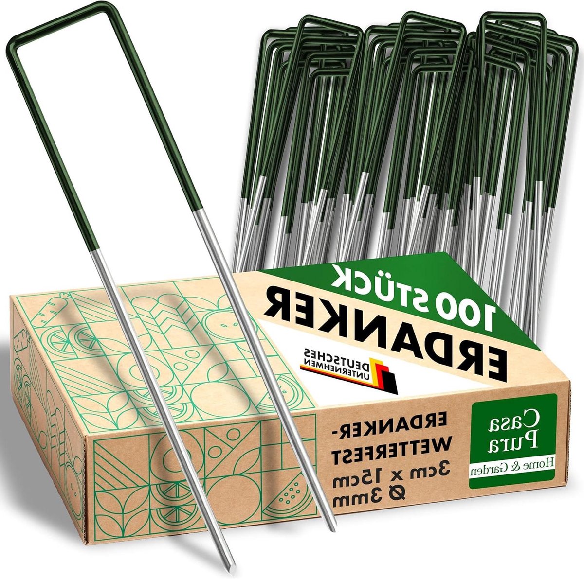 Grondankers Haringen - Tuin Pinnen - Kunstgras Bevestigen - Corrosiebestendig Ijzerdraad - 15 x 3 cm - Groen