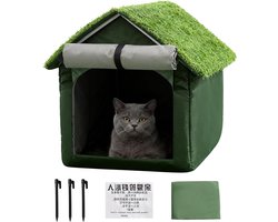 Kattenhuis Buiten - Dierenverblijf Waterdicht - Bescherming Tegen Weer - Uitneembare Voering - 37x36x32 cm - Groen