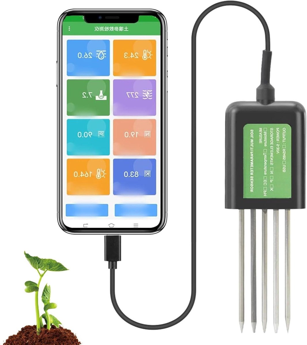 Bodemtester, Usb Digitale Bodemanalysemeter Met Meetfuncties Voor Ph/temperatuur/vocht/nutriënten Voor Android-app, Bodemvochtmeter Voor Tuin, Gazon, Landbouw