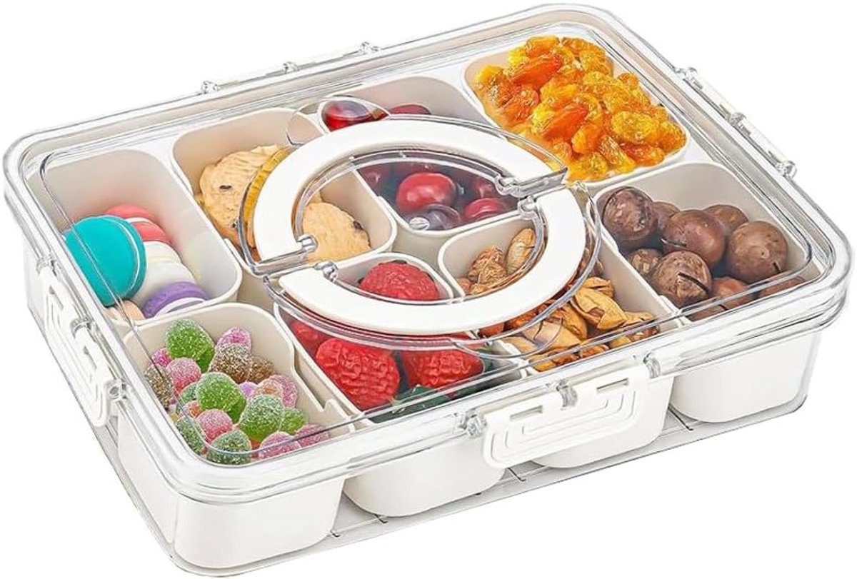 Snackdoos met 8 Compartimenten, Ideaal voor Fruit, Koekjes en Groenten, Draagbare Snackbak voor Desserts en Tussendoortjes