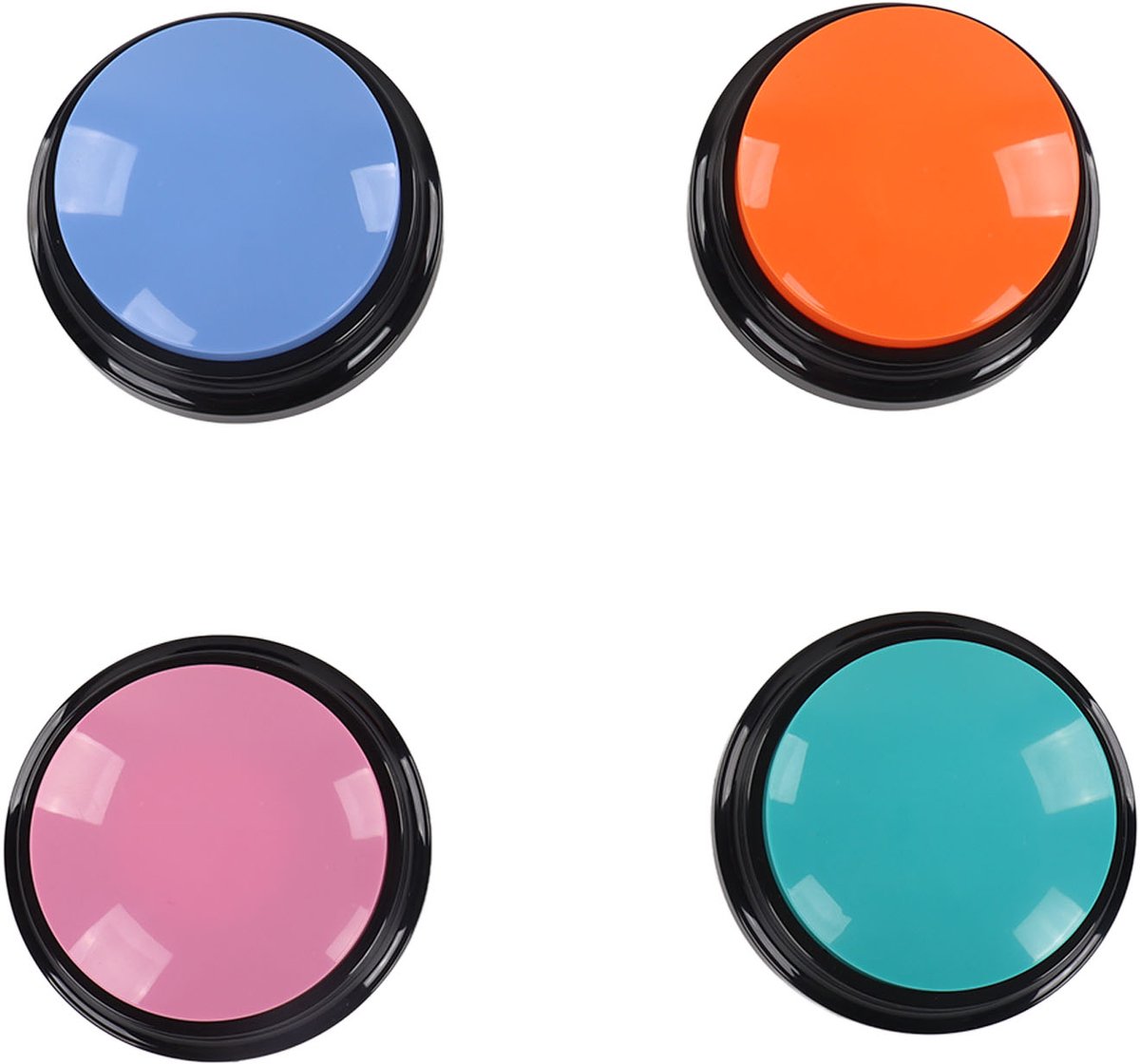 Praatknop voor Honden - Dogbuttons - 4 stuks - Laat uw huisdier spreken - Hondenspeelgoed - Hondentraining - Drukknop met geluid voor quiz en spel - Antwoordbuzzers - Blauw, roze, oranje, cyaan
