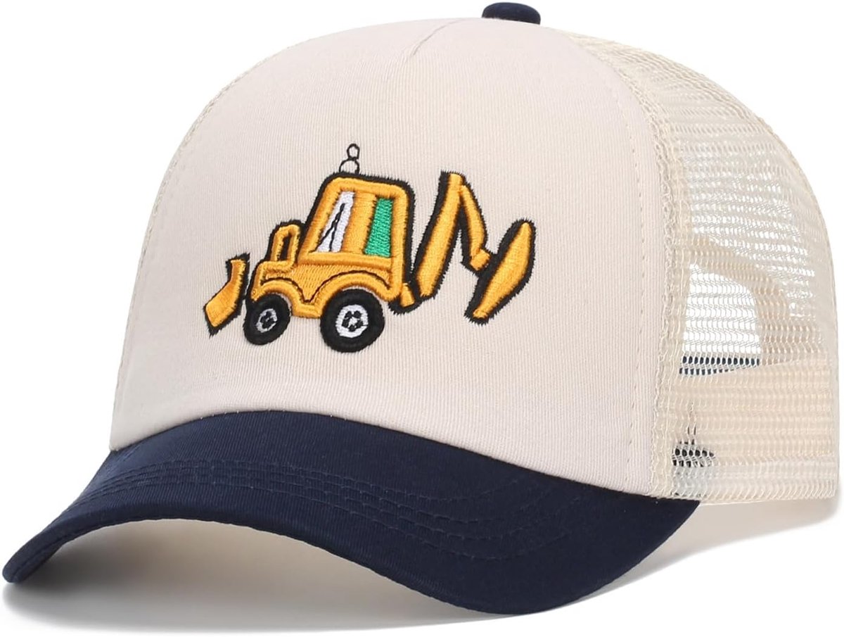JeiibrZui Kinder Mesh Baseballcap Met Graafmachine Borduurwerk - Verstelbare Zonnehoed Voor Buiten - UV-Bescherming Trucker Cap - 52-54 Cm - 1 Stuk - Blauw