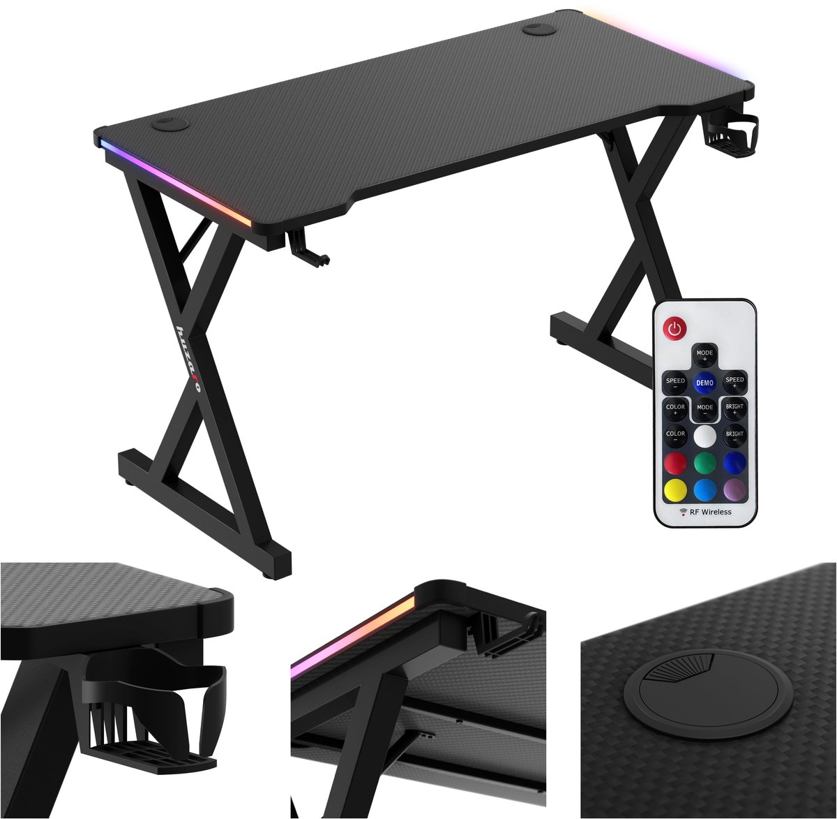 Huzaro Hero 2.3 - Gamingbureau - met RGB-verlichting - 120 cm - stabiel stalen frame - zwart