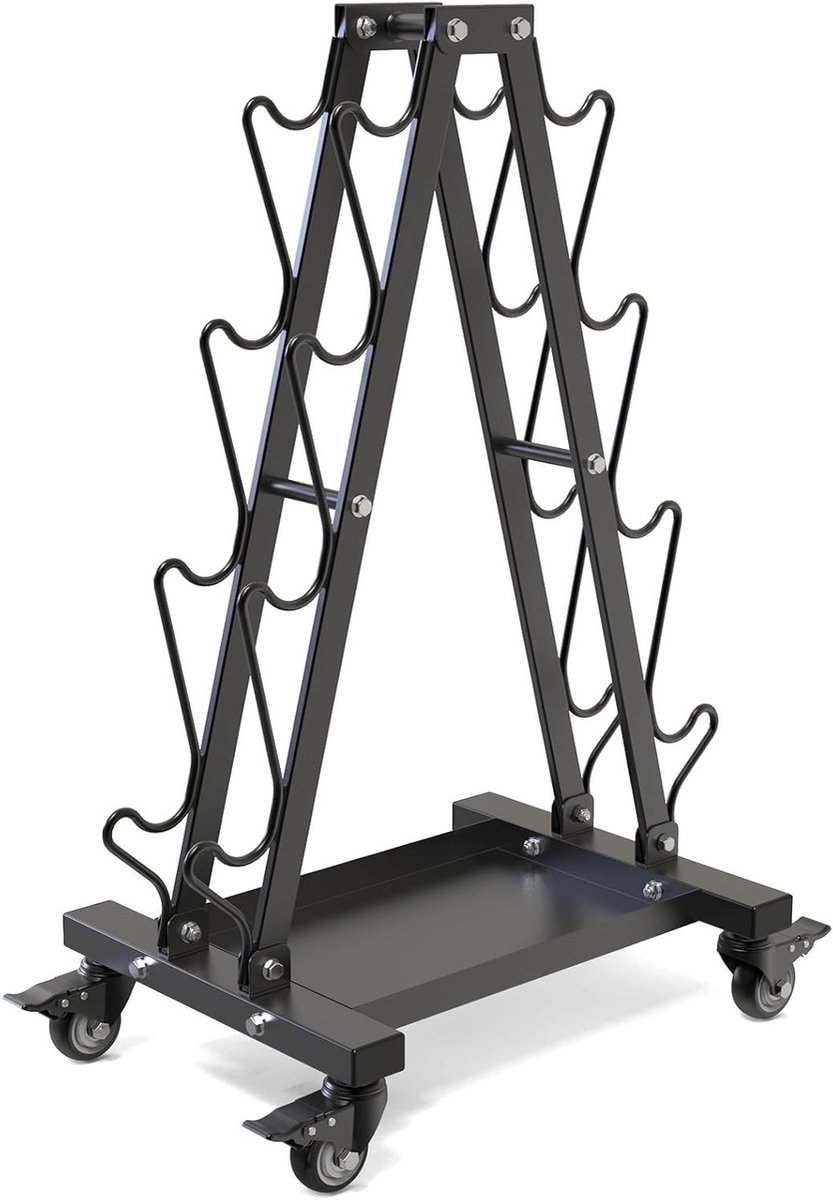 4-Tier Dumbbell Rack Stand met Wielen - Draagbare Gewichtenopslag voor Thuis Fitness, Dumbbell en Kettlebell Organizer