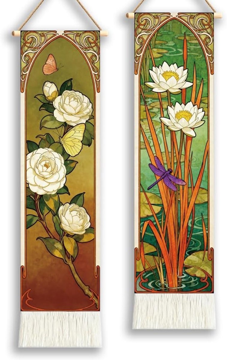 Art Nouveau Stijl Lange Smalle Wandtapijten met Kwastjes voor Slaapkamer en Woonkamer Decor 130 x 33 cm - Esthetische Wanddecoratie en Interieuraccessoires