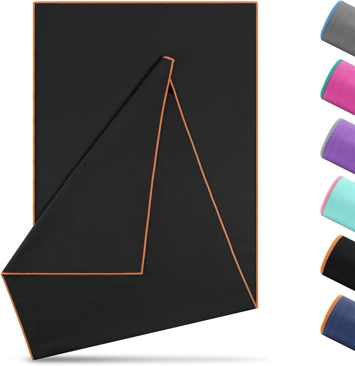 Antislip microvezel yogahanddoek 185 x 65 cm, absorberend en hygiënisch, ideaal voor hot yoga en fitness, wasbaar en met anti-slip noppen (zwart-oranje)