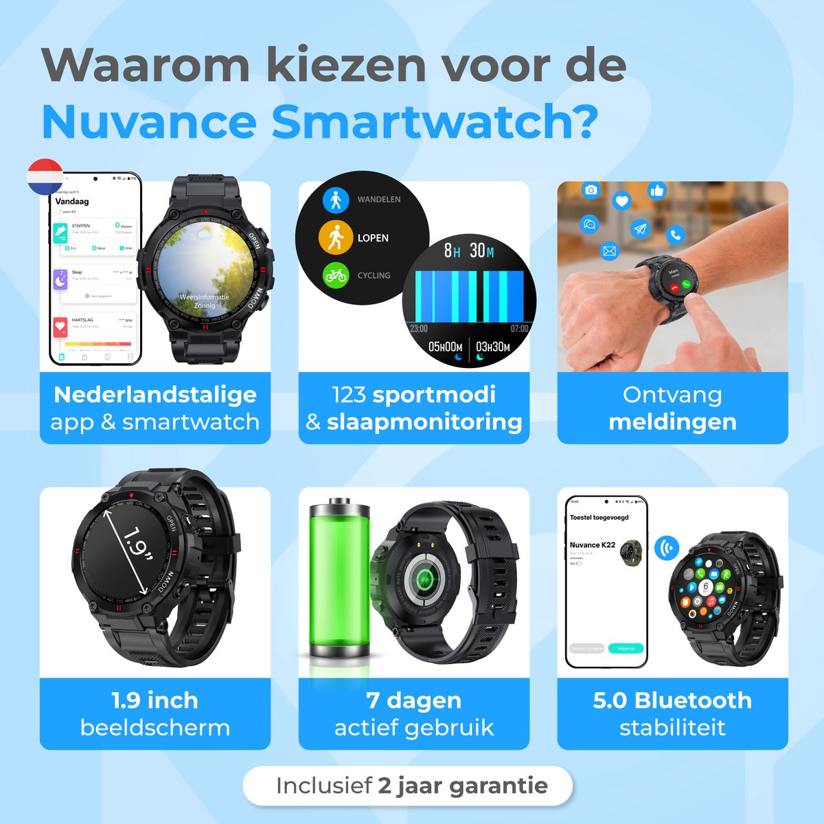 Nuvance Outdoor Smartwatch 45 mm IP67 - afbeelding 2