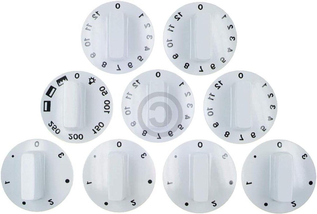 Knevelset Oven - Draaiknopset Universeel - Fornuis Repareren - 7-Delige Set - 52 mm Diameter - Wit