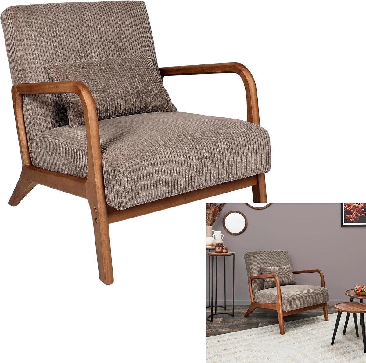 Fauteuil woonkamer – Industrohome Scott Taupe Rib Lounge Chair – comfortabele design faute