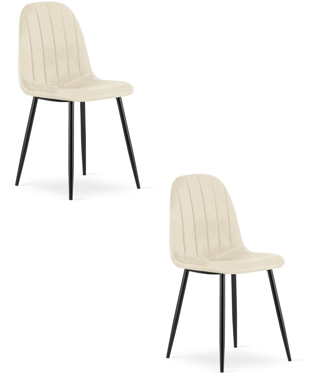Set van 2 eetkamerstoelen PADVA - Lichtbeige fluweel - Zwarte metalen poten - Modern design