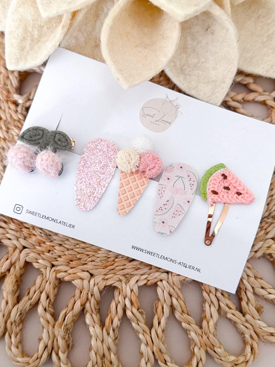 Setje Haarspeldjes - Sweet Summer - Klikklak Haarspeldje - Haarspeldjes voor Meisjes & Kinderen - Cadeau Setje - Verjaardagscadeau - Haaraccessoires voor Peuters & Kleuters