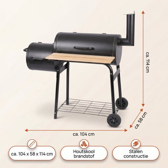 Lomera Smoker BBQ - Smokerbarbecue - Houtskool BBQ - Rookoven - Houtskoolbarbecue - Offset Grill - Rookgrill - Op Wielen - Met Thermometer - Buitenkeuken - Tuin Barbecue - Grillrooster - BBQ Roker - Smoker Grill - Barbecue Smoker van Lomera — afbeelding 2