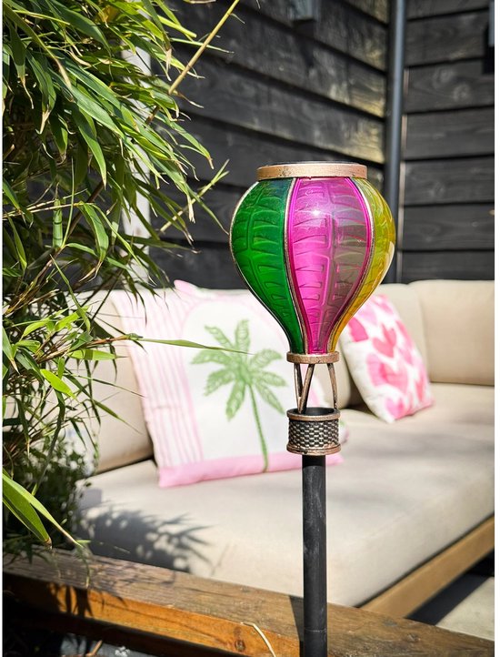 Luchtballon solar op steker - 12 led's - brand 6 uur - 11x57 cm