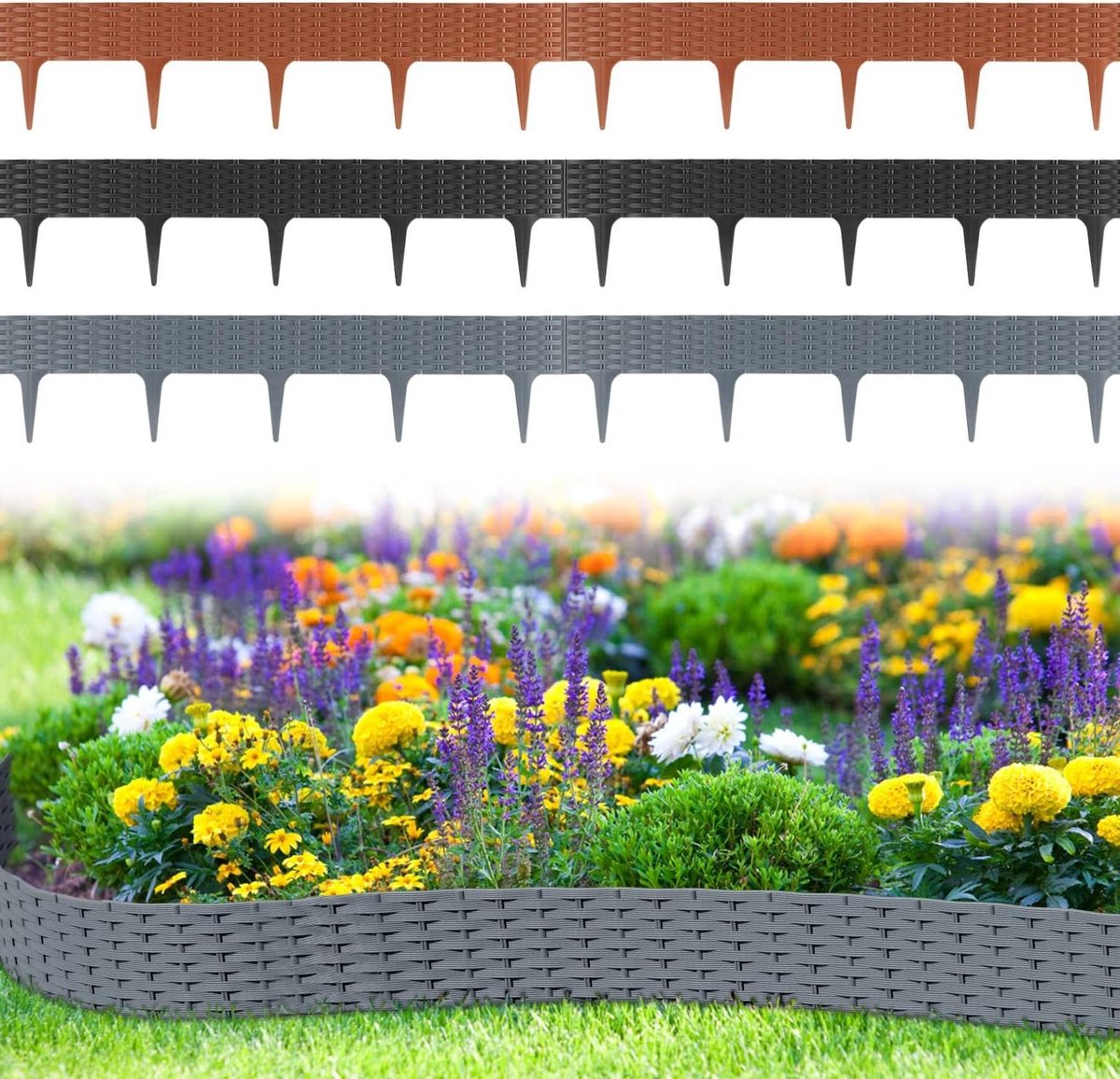 Gazonrand Rotan-look - Bloembedomranding Tuinrand - Tuinranden Afscheiden - Flexibel Buigbaar Uv-bestendig - 20 cm Hoog 5-100m - Antraciet