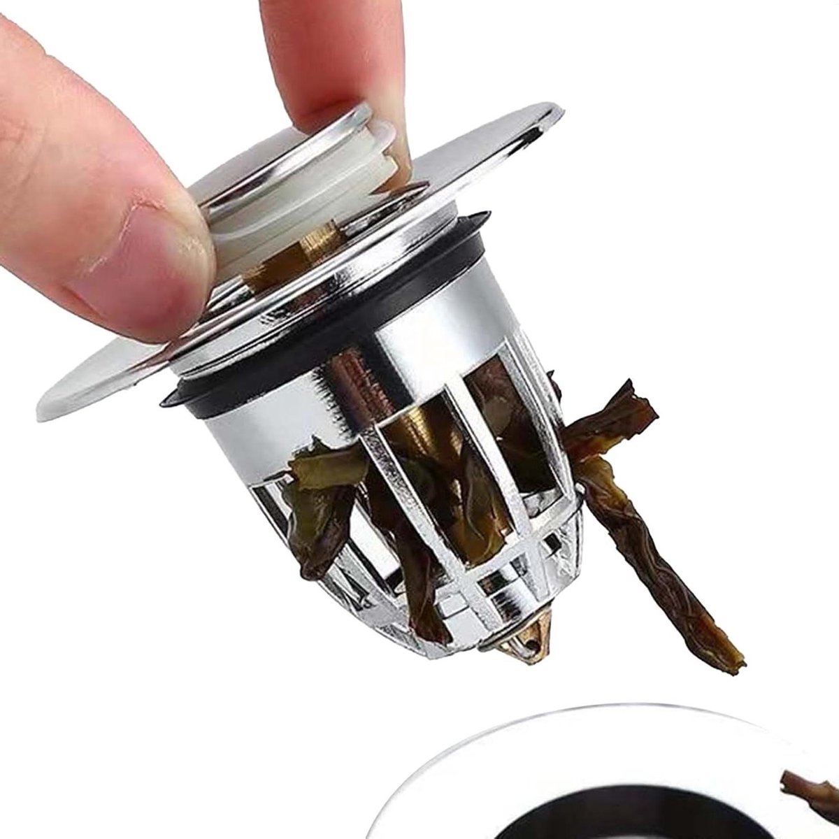 Wastafelstop - Afvoerplug - Keuken en Badkamer - Anti-verstopping filter - 6.2 x 3.4 cm - Zilver