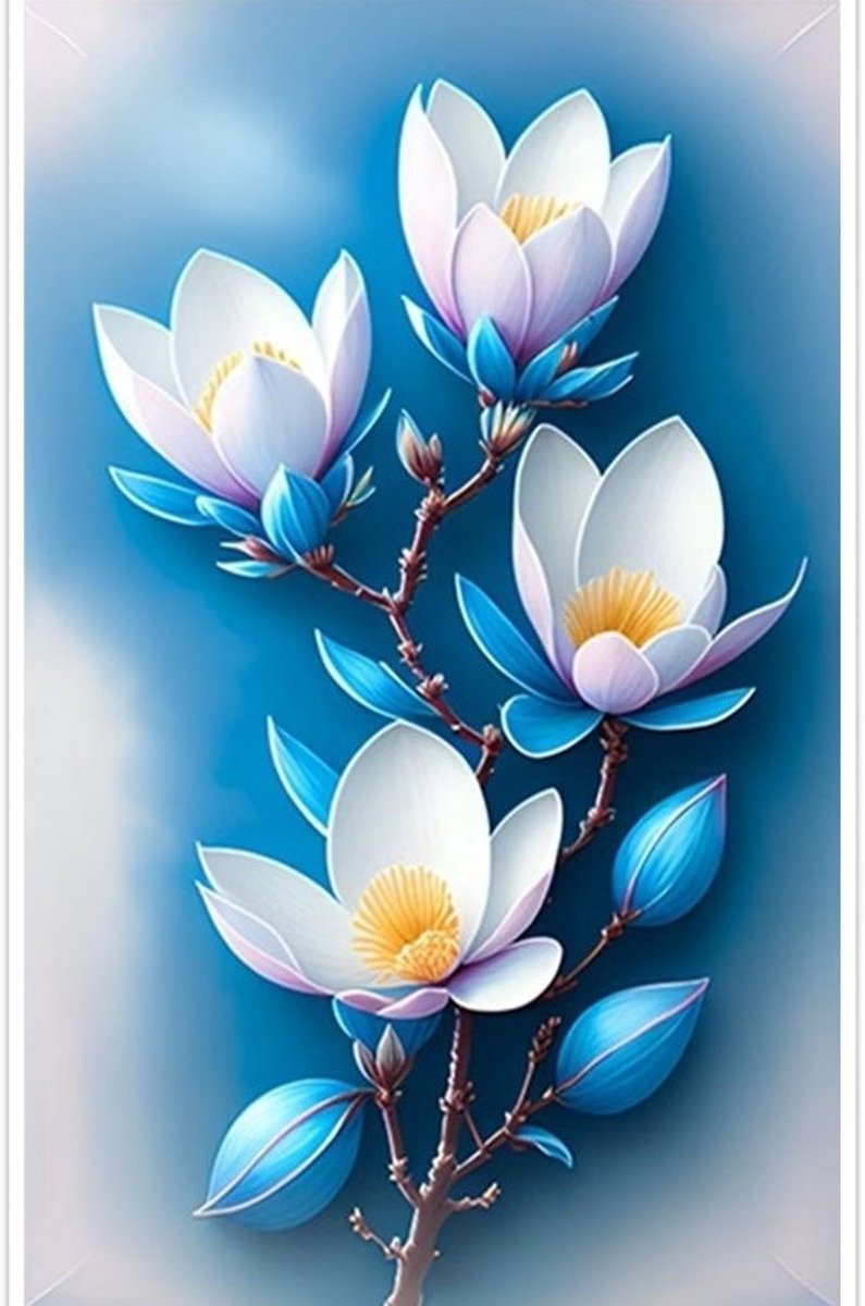 30x20cm Diamond Painting blauwe bloemen (rond) nr 413