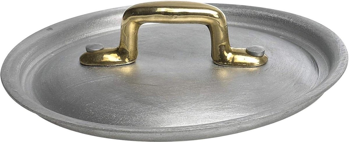 Serveerdeksel Aluminium - Deksel voor pan - Keukenwerk - Met messing handvat - 11 cm - Zilver