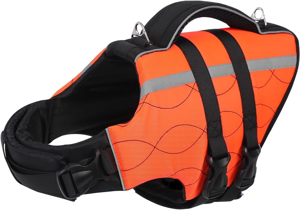 Reddingsvest voor Honden - Honden zwemvest Veiligheidsvest - Wateractiviteiten met Hond - Dubbele RVS Ringetjes - Borstomvang 43-54cm - Oranje