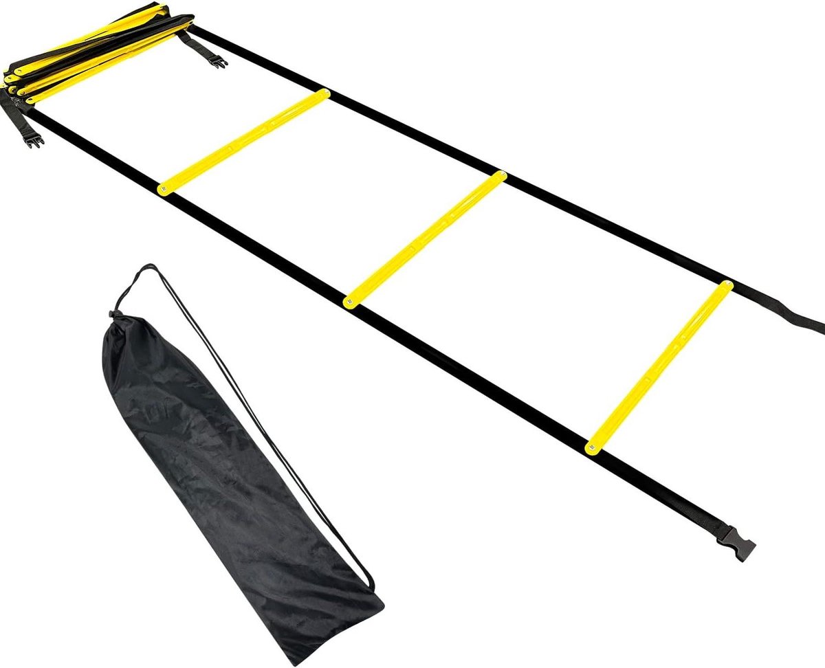 Behendigheidsladder - Voetbaltrainer Snelheidsladder - Sporttraining - Vaste Sporten - 16.7FT 12 Rung - Geel en Zwart
