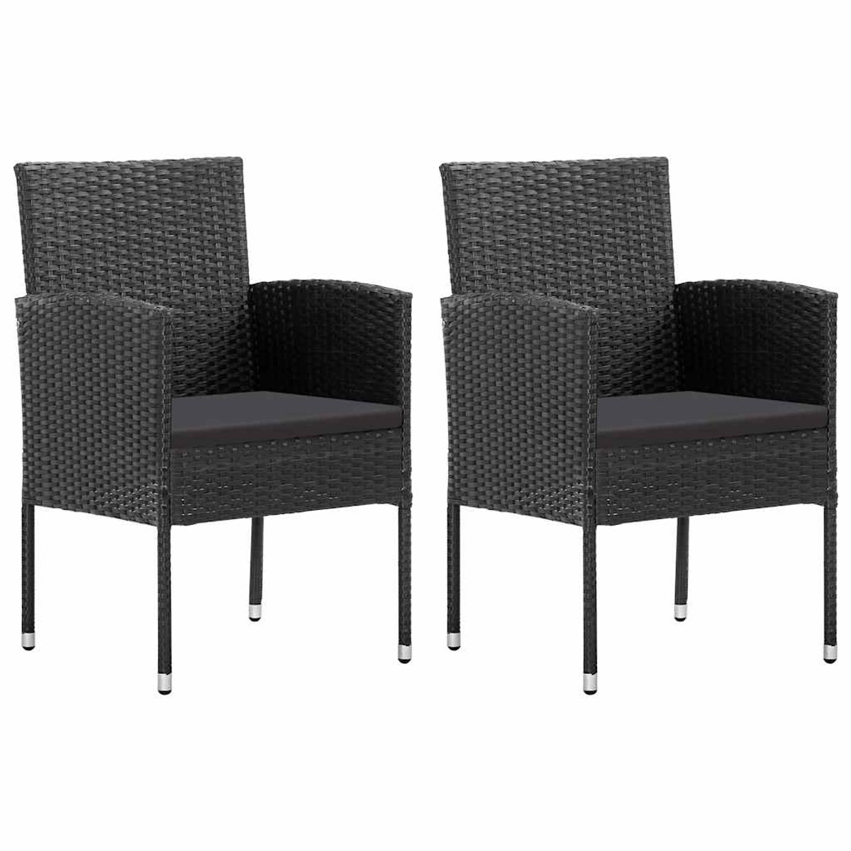 vidaXL - Tuinstoelen - 2 - st - met - zwarte - kussens - poly - rattan - zwart