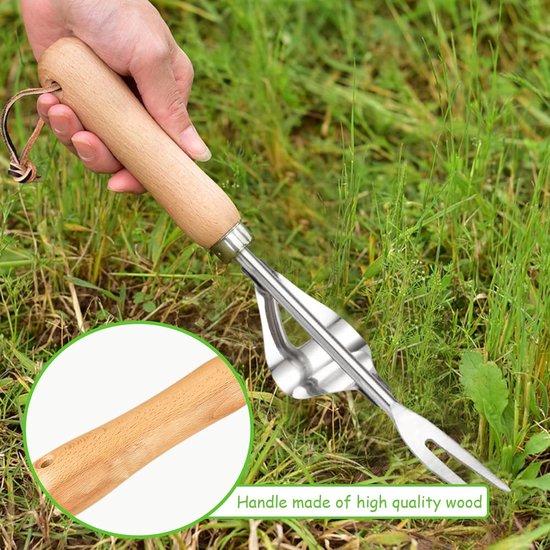 Allecto - Onkruidstekers - Handmatige wiedmachine - 2 stuks - Roestvrij staal - Worteljagers - Geschikt voor tuinieren - Houten handvat van Merkloos	 — afbeelding 3