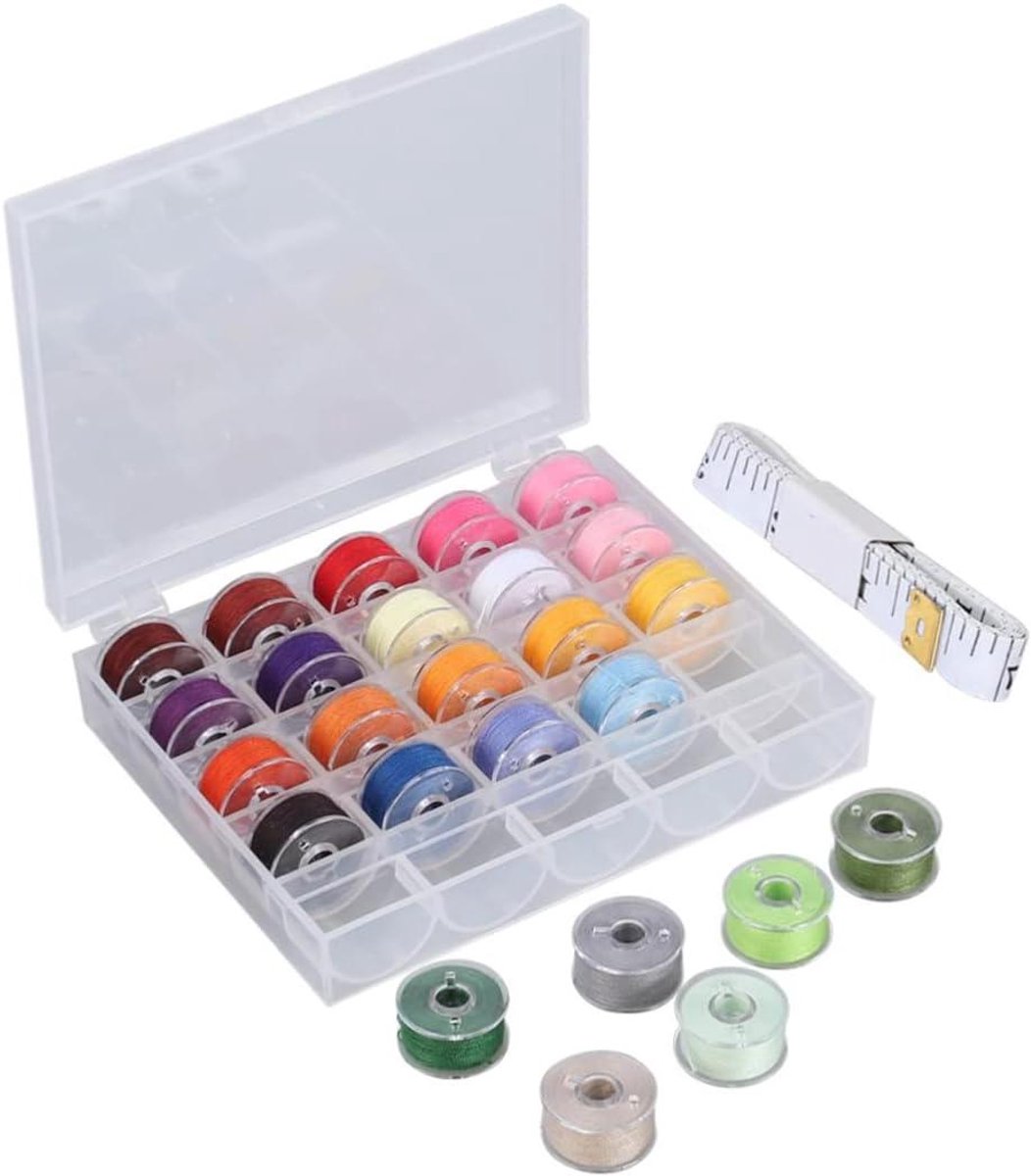 Naaispoelen Set - Garen Klossen - Hobby Naaien - Inclusief Opbergdoos - 25 Stuks - Diverse Kleuren