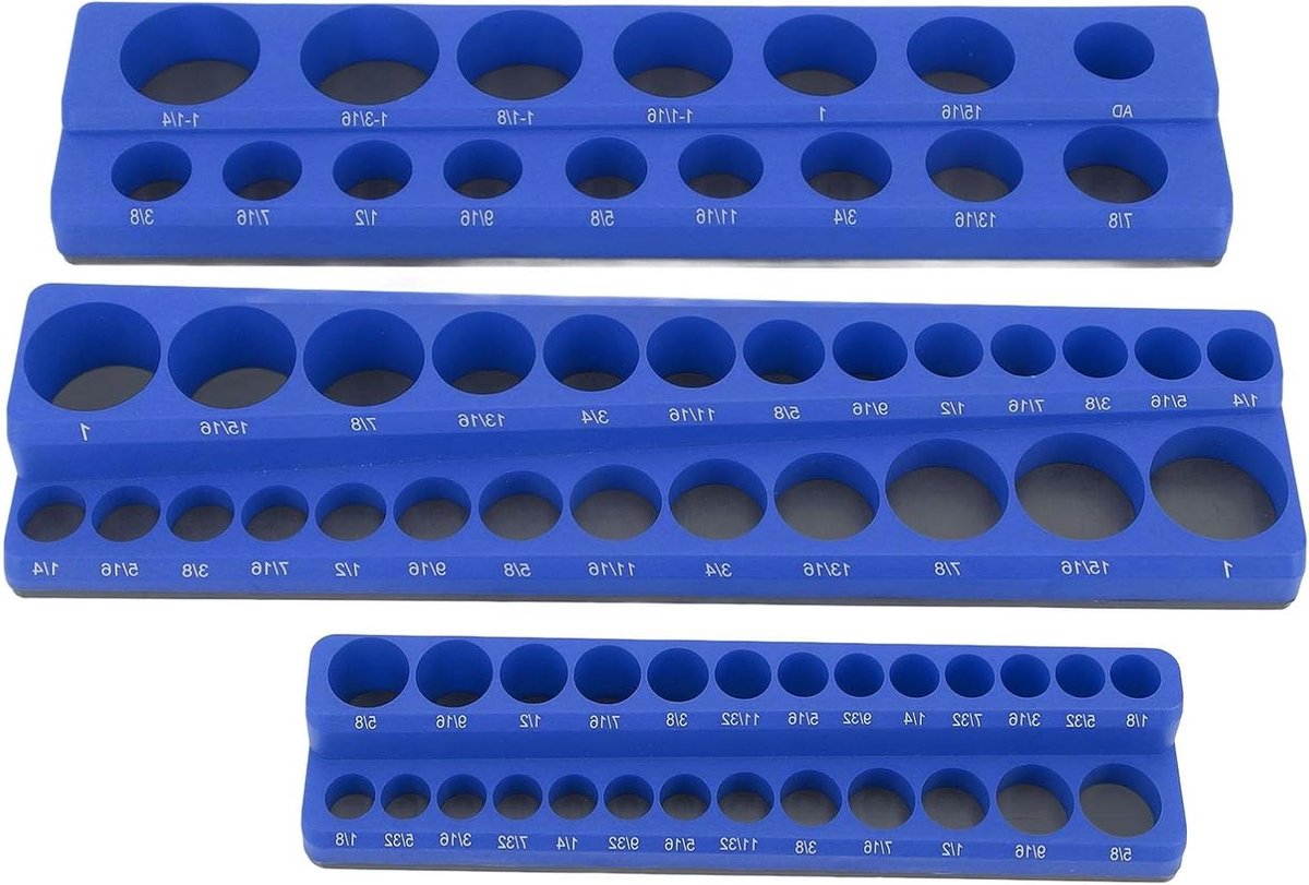 Magnetische Socket Houder Kit, 3PCS Magnetische Socket Organizer Set 1/4in 3/8in 1/2in Drive Sockets Opbergvak Krachtige Draagbare Socket Houder voor Gereedschapskisten (Metriek)