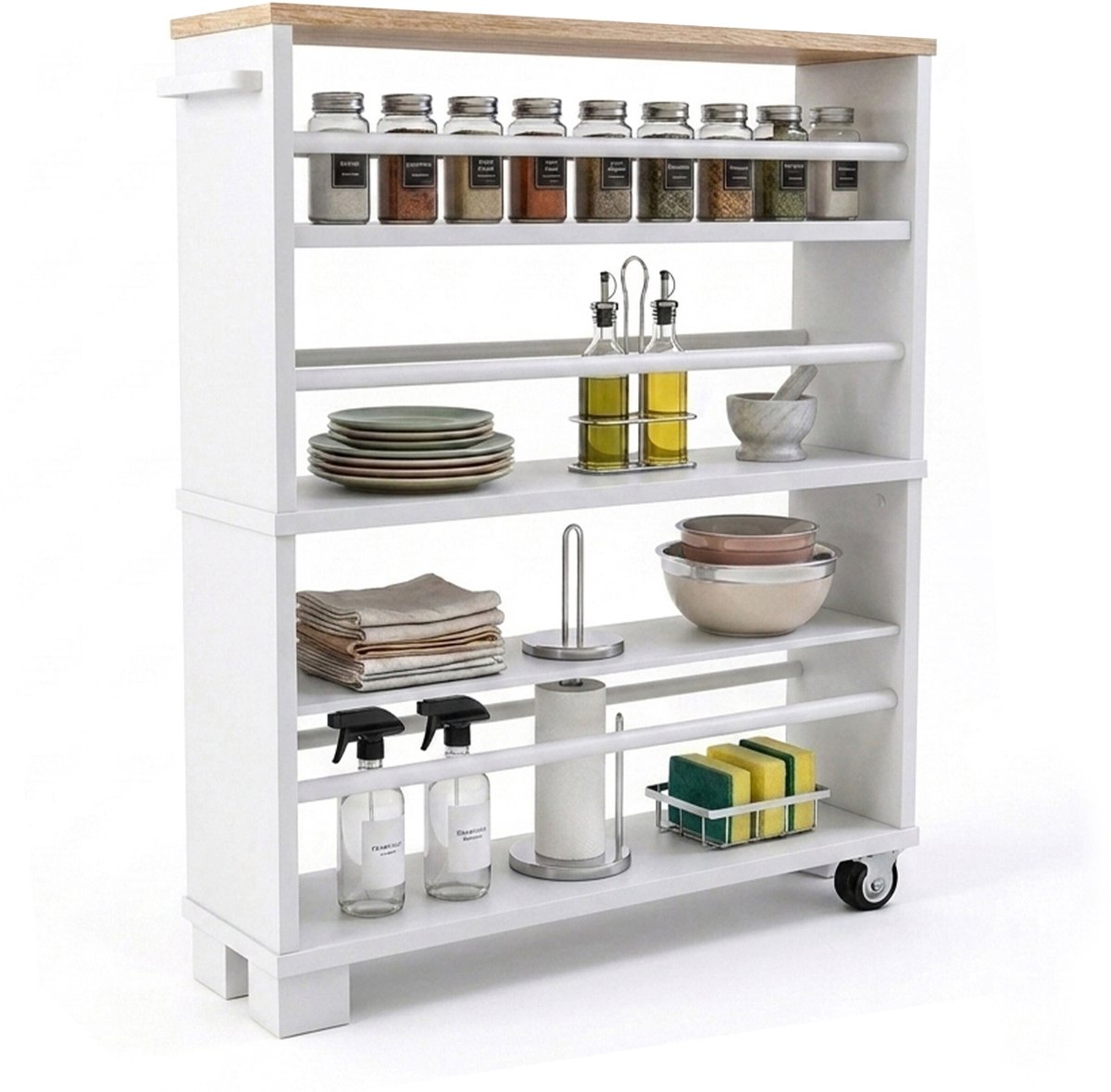 Niswagen - wit-naturel - 13x80x50 cm - op wieltjes
