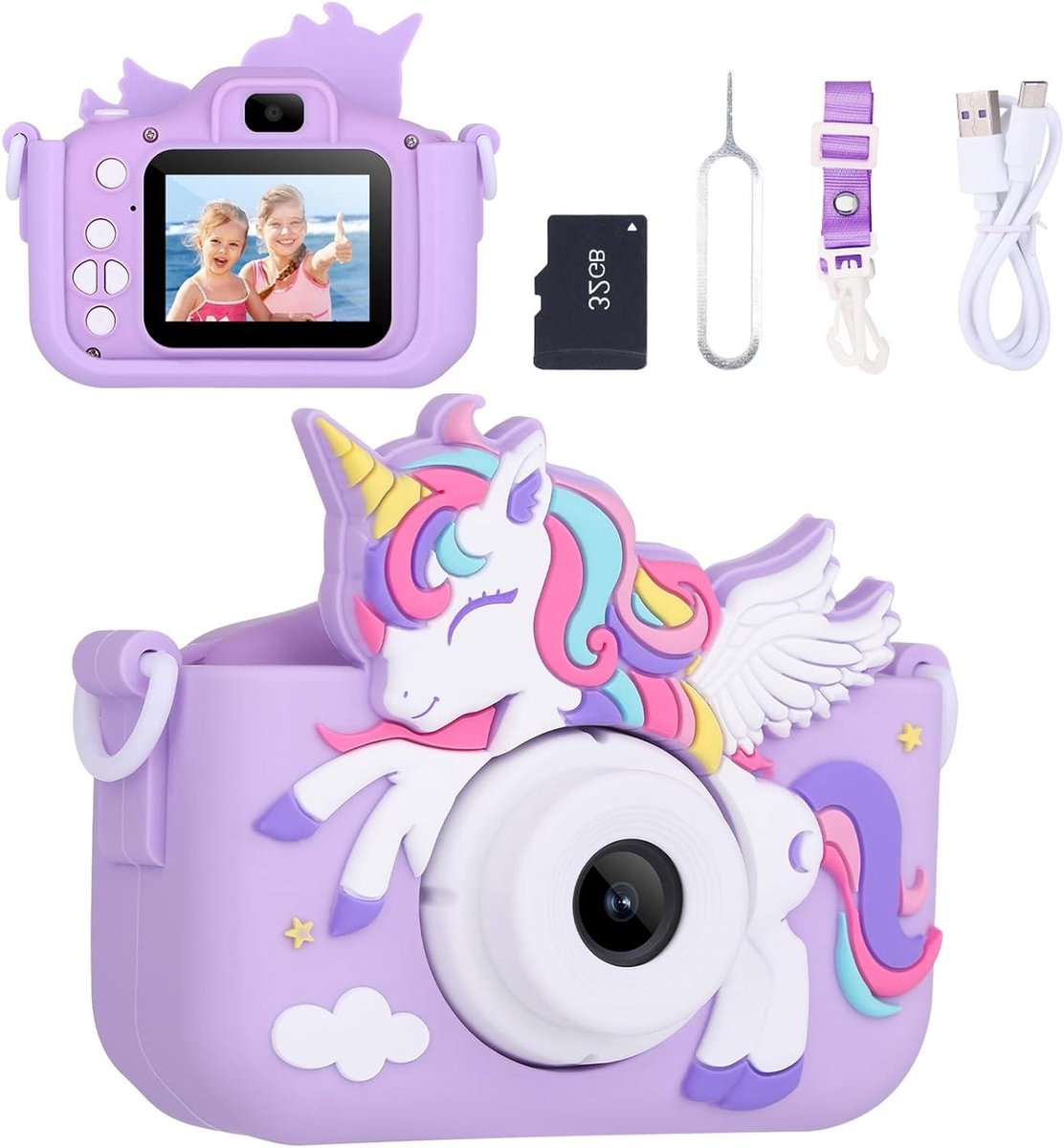 Kindercamera - Digitale Camera - Foto's Maken - Inclusief SD Kaart - HD 1080P - Paars
