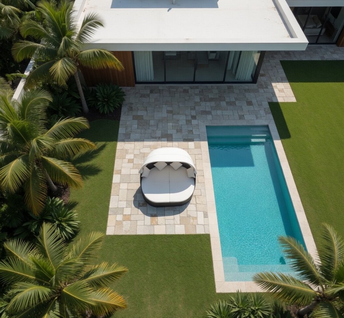 Sun Lounger with Sun Canopy, Sun Island, Beach Chair, Lounge, Garden Furniture, Rattan Furniture, Poly Rattan, Brown-Industrohome