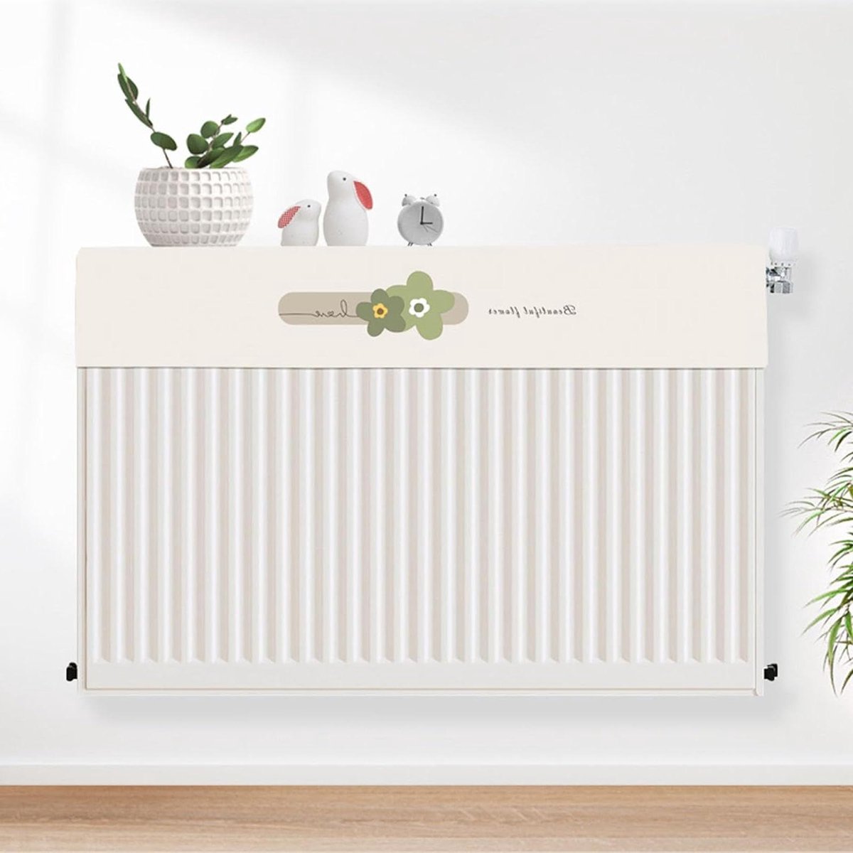 Radiatorhoezen - Stofschild - Interieur verfraaien - Bloemenpatroon - 80 x 10 cm - Wit