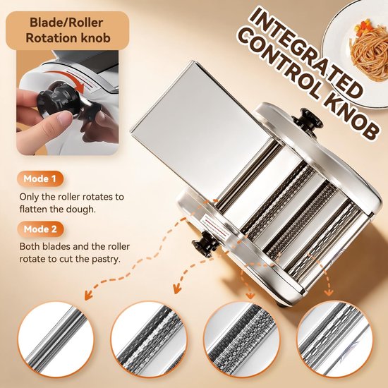 Elektrische Pastamaker - Deegroller Machine - Verse Pasta Maken - 3 Mesjes Inclusief - 6 Diktes Instelbaar - Zilverkleurig van Merkloos — afbeelding 2