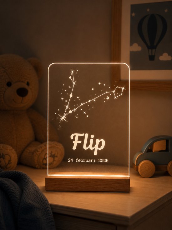 Gepersonaliseerd Sterrenbeeld Vissen Lampje met Naam en Datum - LED Nachtlampje Babykamer - Kraamcadeau Baby van Merkloos — afbeelding 3