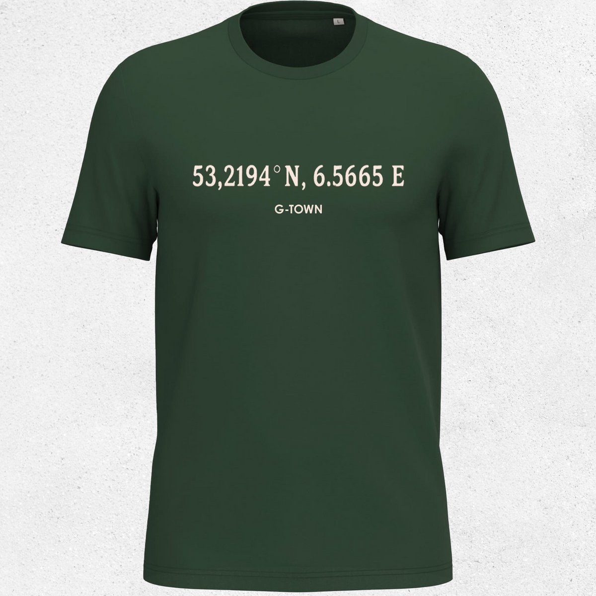 G-TOWN Groningen Coordinates – T-shirt – Unisex – Maat M – Groen