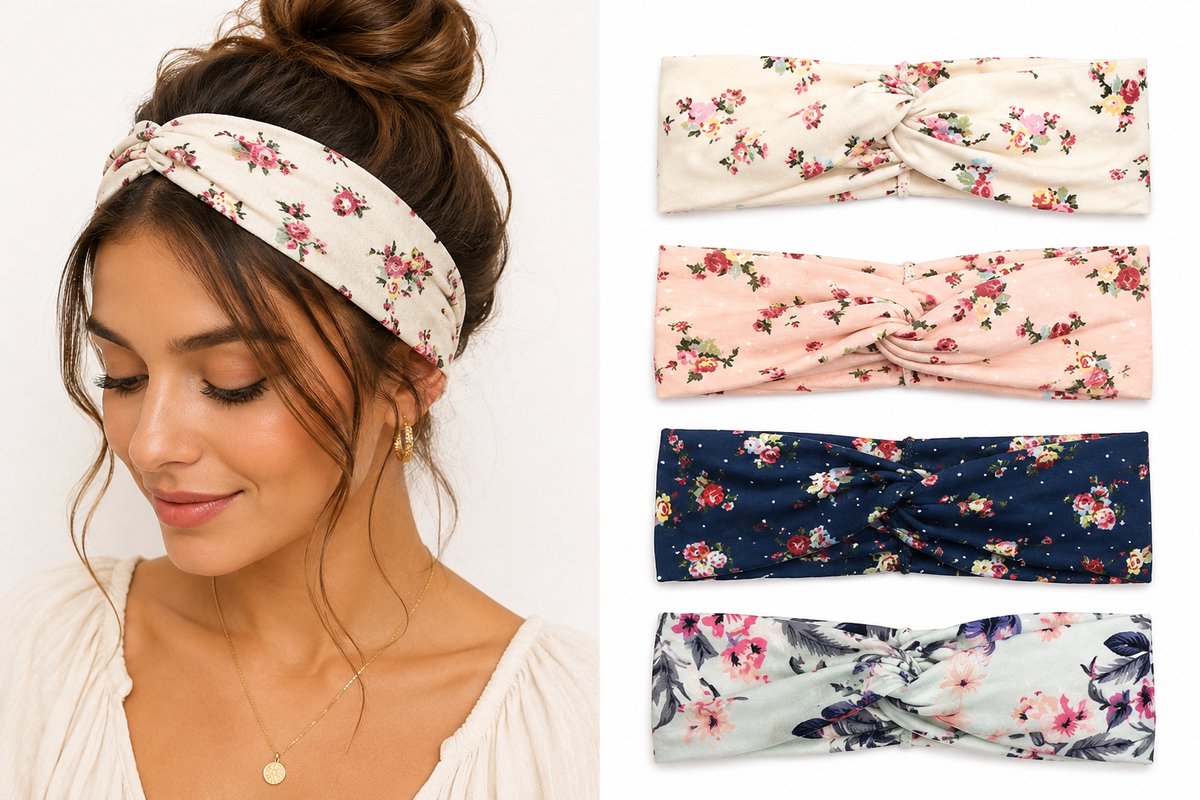 4 Stuks Bloemen Haarbanden Dames – Zachte Twist Haarband Set – Boho & Vintage Stijl