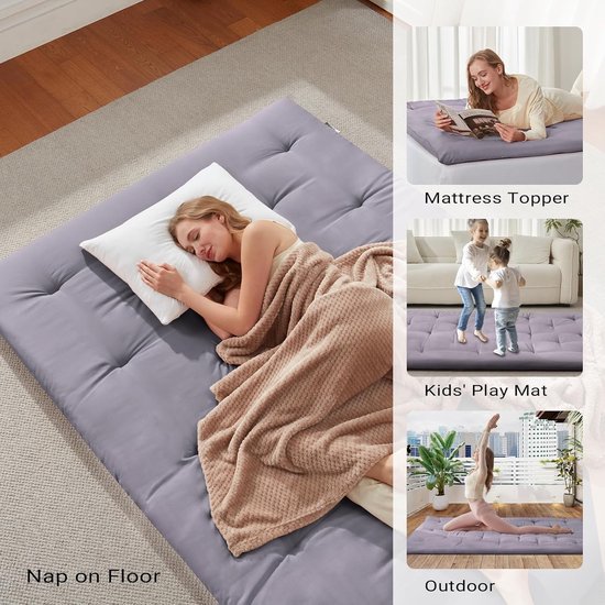 Japanse vloermatras - Futonmatras vloerbed - Comfortabel slapen - Vijflaagse structuur - 99 x 203 cm - Grijs — afbeelding 4